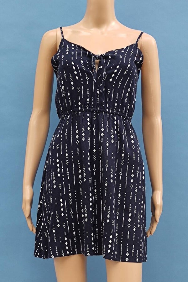 H&M DIVIDED Kleid ärmellos dunkelblau mit Muster Gr. XS (34)