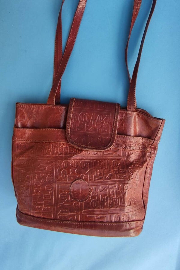 Leder Handtasche braun mit Musterung