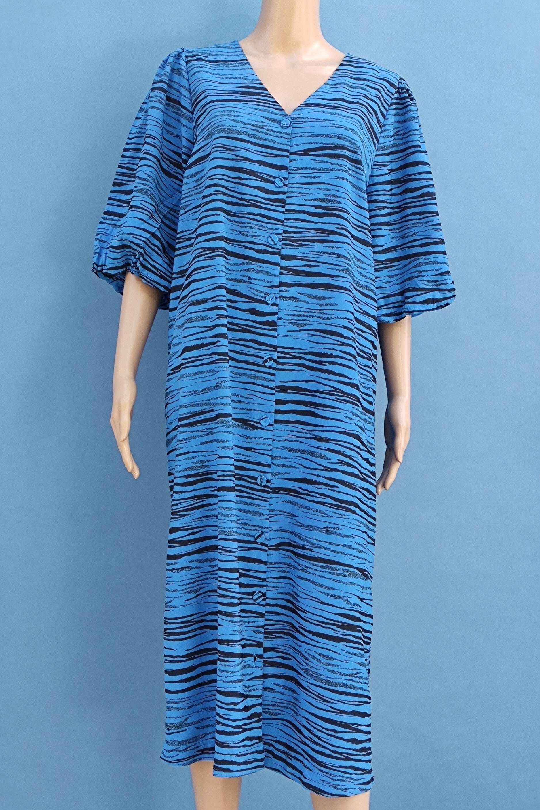 Ichi Maxikleid blau/schwarz mit Streifenmuster Gr. L (40)