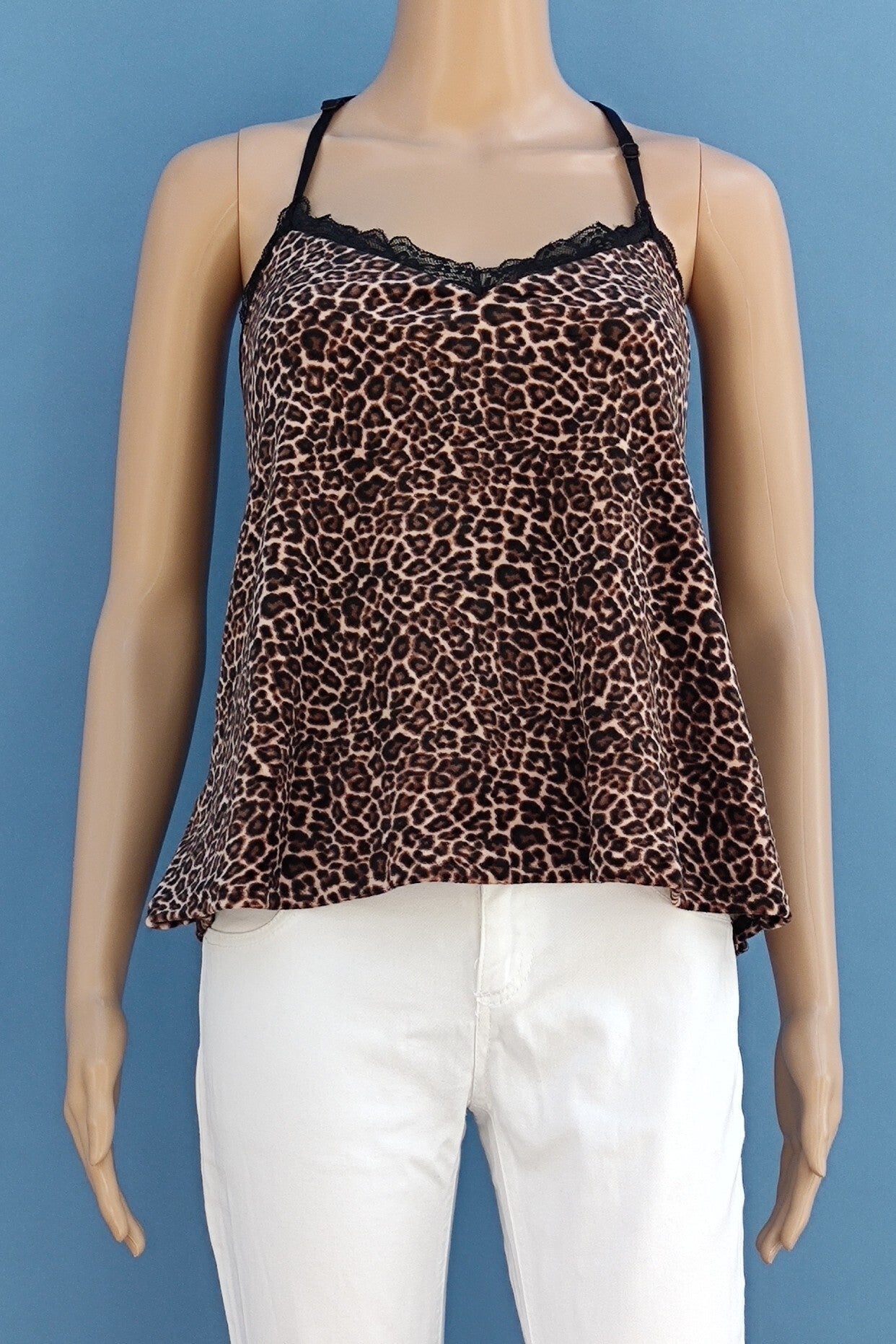 Hunkemöller Samttop braun/schwarz mit Leopardenmuster Gr. XL (42)