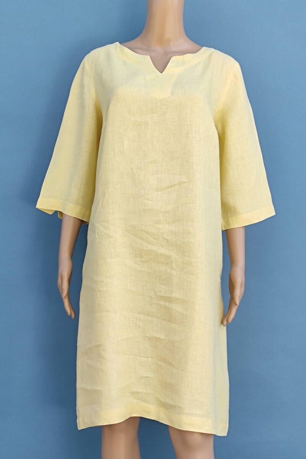 Adagio Leinenkleid 3/4 Arm gelb Gr. XL (42)