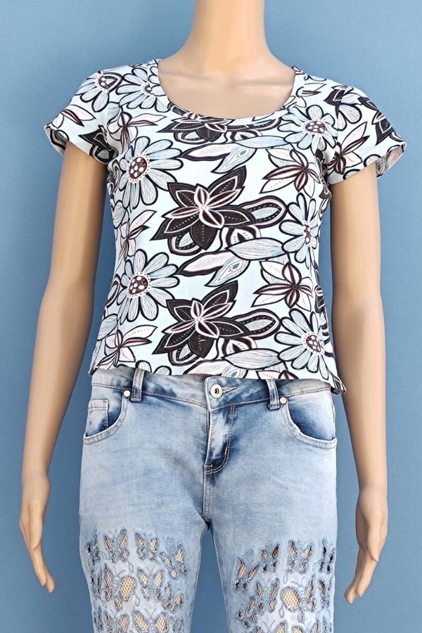 Street One T-Shirt hellblau/braun mit Blumen Gr. S (36)