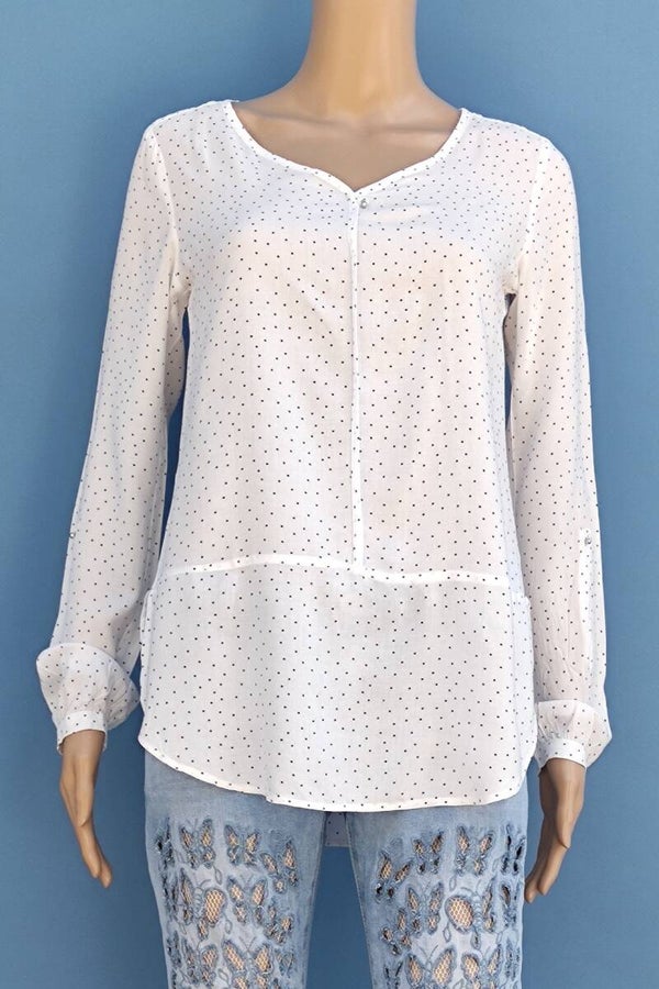 Esprit Bluse langarm weiß mit Punkten Gr. XS (34)