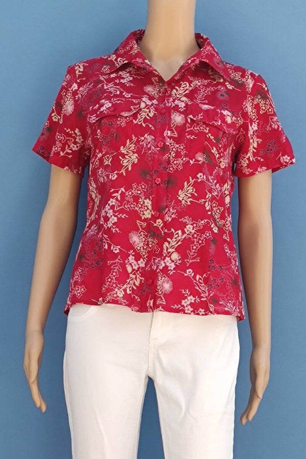 Zero Bluse kurzarm rot mit Blumenmuster Gr. M (38)