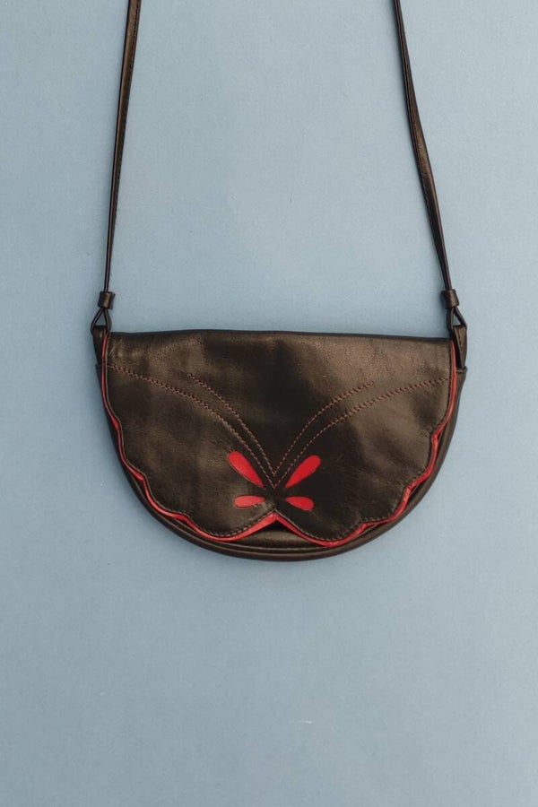 Vintage Kunstleder Umhängetasche schwarz/rot