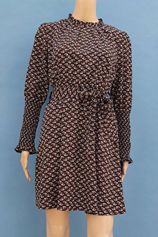Blusenkleid langarm schwarz mit Blümchen Gr. S (36)