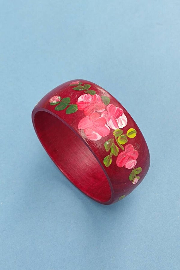 Holzarmreif rot mit Rosenmalerei