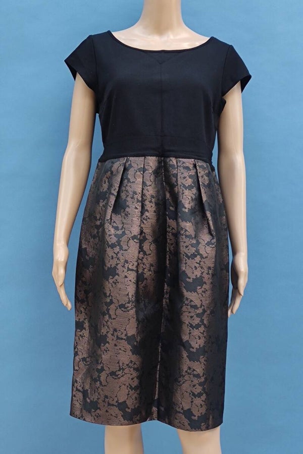 Autograph by Marks & Spencer Abendkleid kurzarm schwarz/braun mit Schimmer Gr. XL (42)