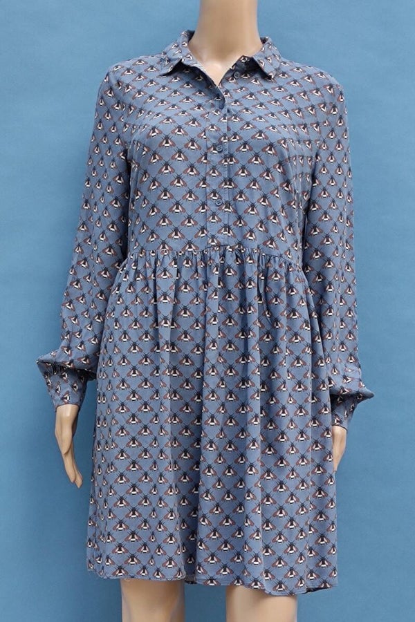 Jake*s Tunika Blusenkleid langarm blau mit Fliegen Gr. S (36)