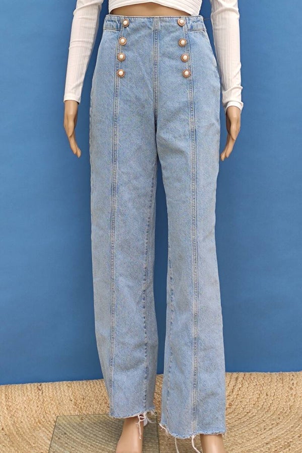 Zara high waist Jeans hellblau mit Perlenknöpfe Gr. S (36)