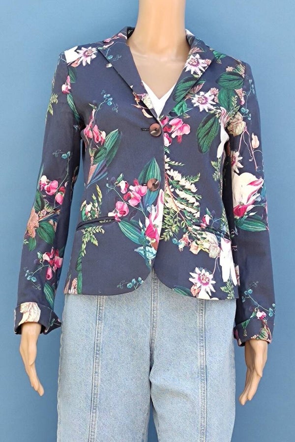 Daniel Hechter Blazer blau/bunt mit Blumen und Blätter Gr. XXS (32)