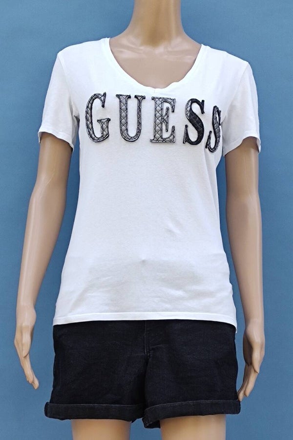 Guess T-Shirt weiß mit schimmernden Buchstaben Gr. S (36)