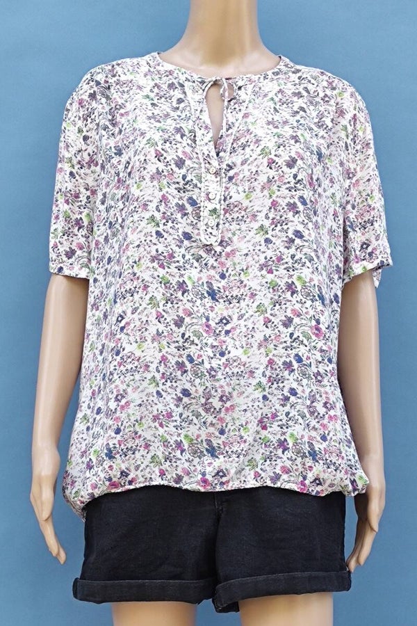 Esprit Bluse kurzarm weiß/bunt mit Blümchen Gr. XXL (44)