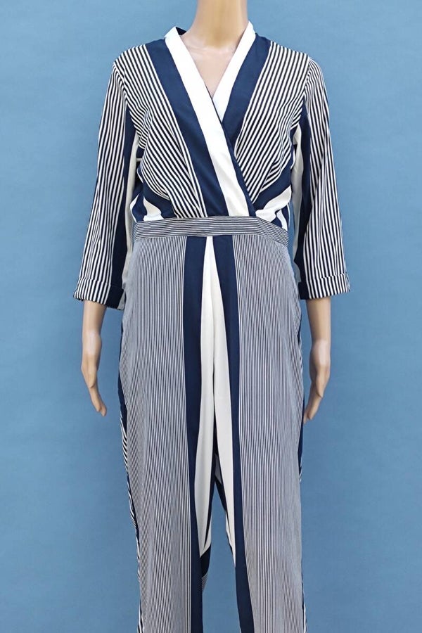 Jumpsuit 3/4 Arm blau/weiß gestreift Gr. L (40)