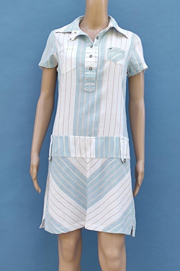 Tommy Hilfiger Denim Kleid kurzarm weiß/bunt gestreift Gr. M (38)