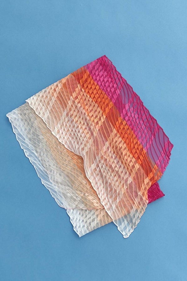 Tusch pink orange beige mit Plisseemuster