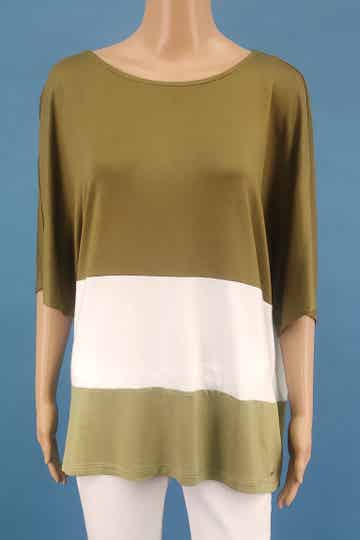 Tom Tailor Shirt 3/4 Arm grün/weiß Gr. XL (42) NEU