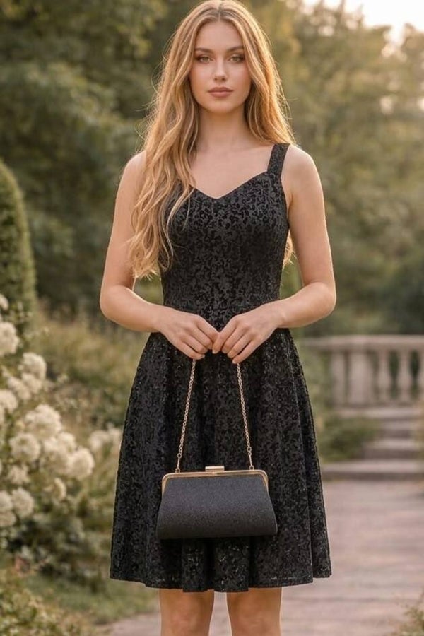 Abendkleid ärmellos schwarz mit Glitzer Gr. S (36)