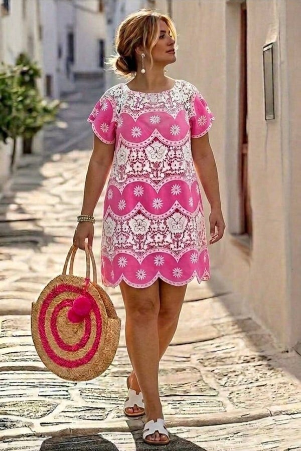 Asos Tunikakleid pink/weiß mit Stickerei Gr. L (40)