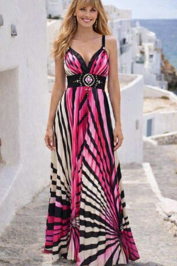 Dancing Queen Maxi Abendkleid schwarz/pink/weiß Gr. L (40)