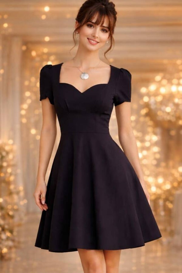 Miusol Abendkleid A Linie swing kurzarm dunkelblau Gr. M (38) NEU