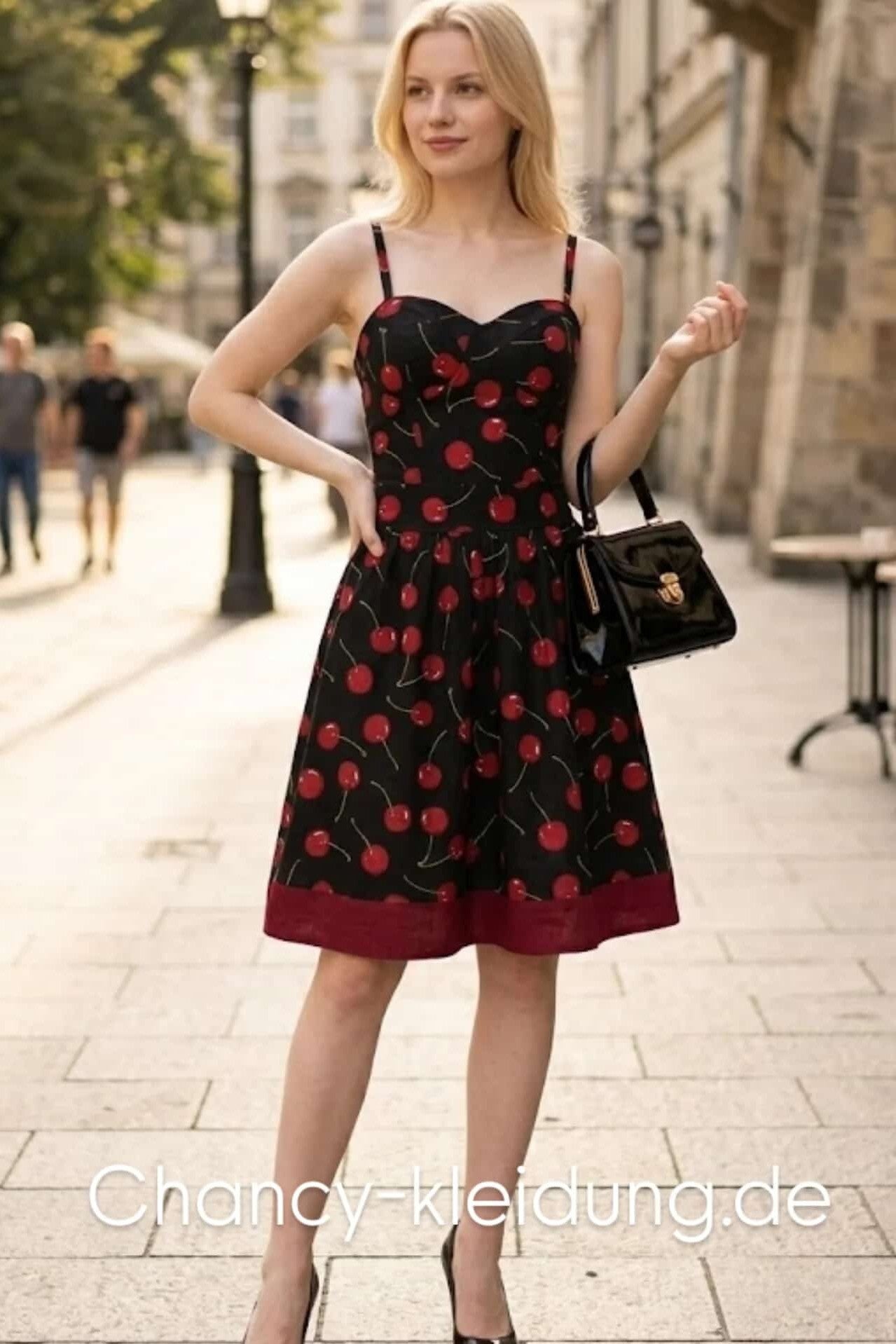 Les Gamines Kleid ärmellos schwarz/rot mit Kirschen Gr. S (36)