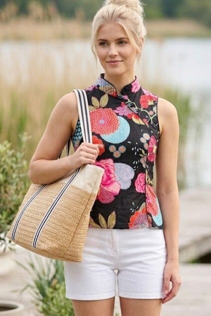 Ferrone Bluse ärmellos schwarz/bunt Gr. L (40)