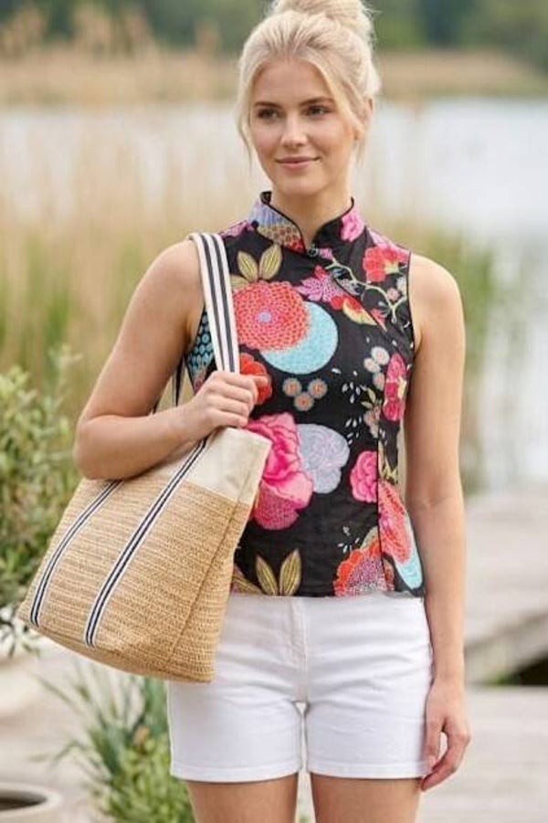 Ferrone Bluse ärmellos schwarz/bunt Gr. L (40)