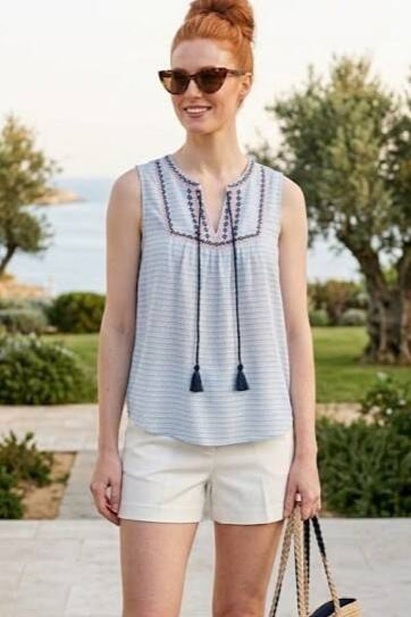 Esprit Bluse ärmellos blau/weiß Gr. XS (34)