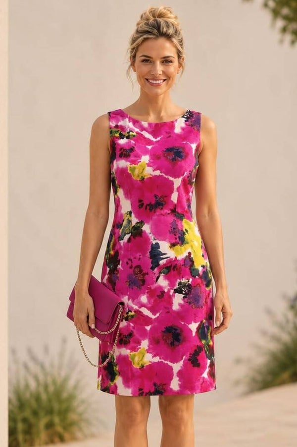 Ann Taylor Etuikleid mit Blumen pink Gr. S (36)