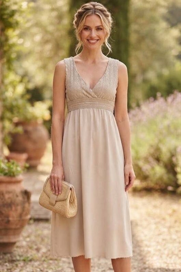 Zauberstern Kleid ärmellos mit Spitze beige Gr. S (36)