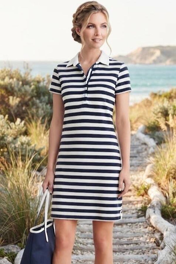 Peckott Polokleid dunkelblau/weiß gestreift Gr. S (36)