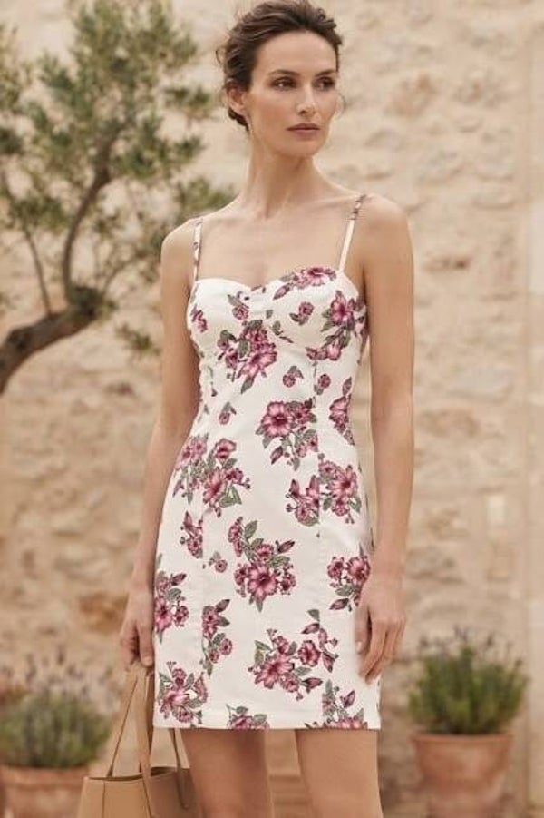 H&M Jeanskleid weiß mit Blumenmuster Gr. M (38)