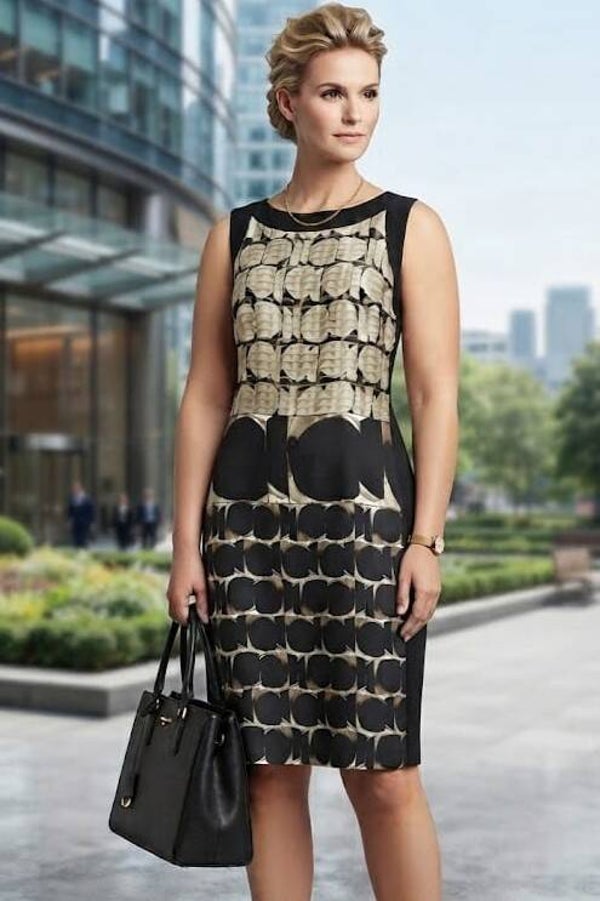 Select by Hermann Lange Kleid ärmellos schwarz/braun Gr. L (40)