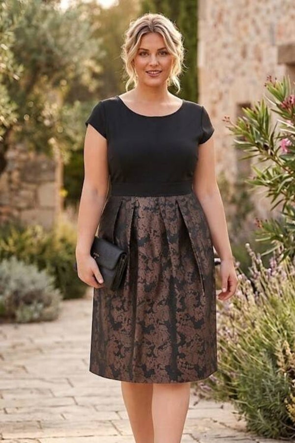 Autograph by Marks & Spencer Abendkleid kurzarm schwarz/braun mit Schimmer Gr. XL (42)
