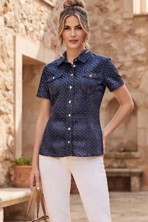 Tommy Hilfiger Jeansbluse dunkelblau gepunktet Gr. S (36)