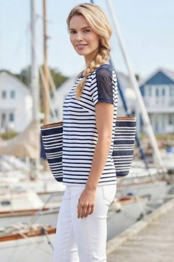 Tommy Hilfiger Denim Bluse kurzarm dunkelblau/weiß gestreift Gr. M (38)