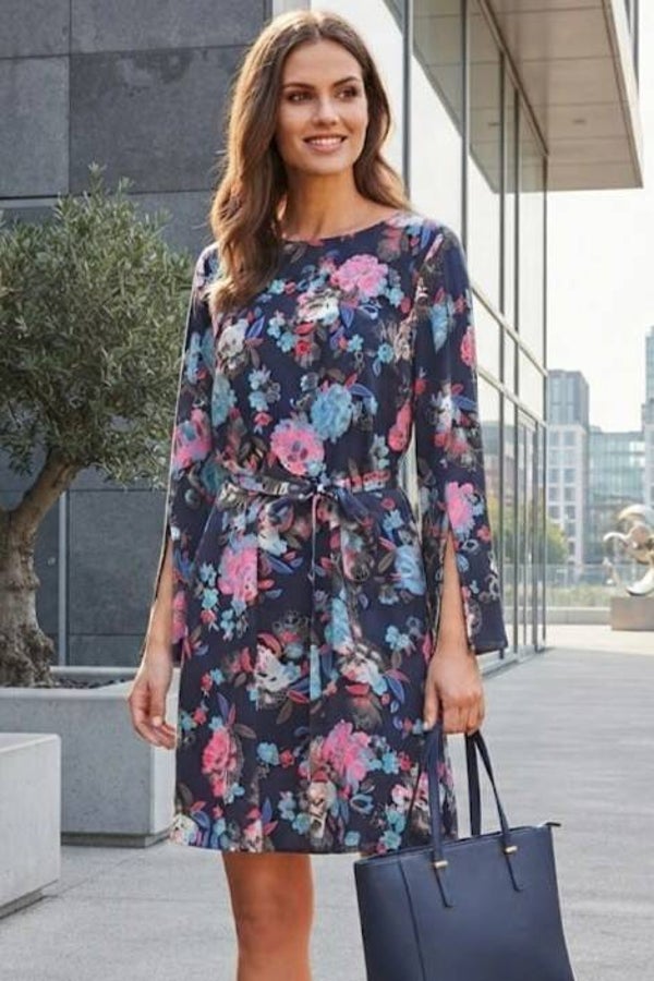 Promod Blusenkleid langarm blau/pink mit Blumen Gr. M (38)