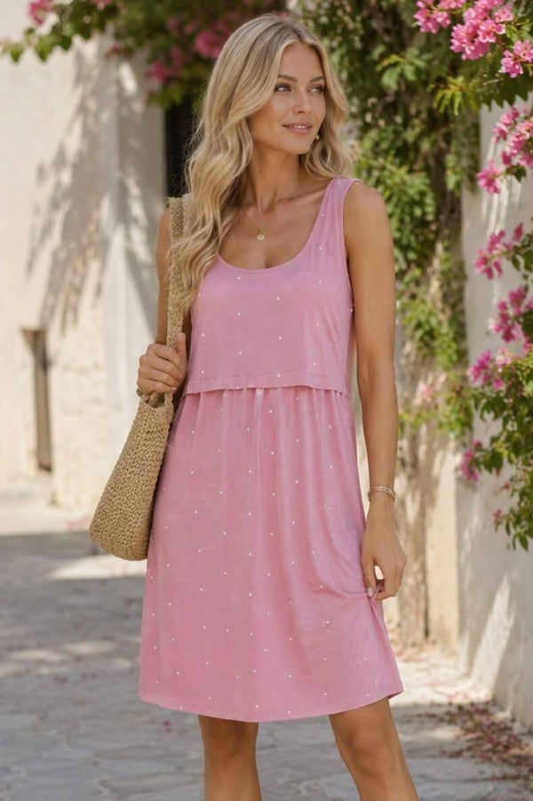 Seraphine Kleid ärmellos rosa mit Punkten Gr. S (36)