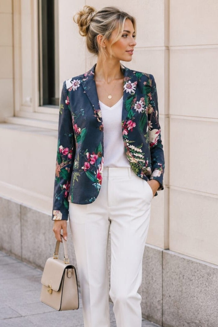 Daniel Hechter Blazer blau/bunt mit Blumen und Blätter Gr. XXS (32)