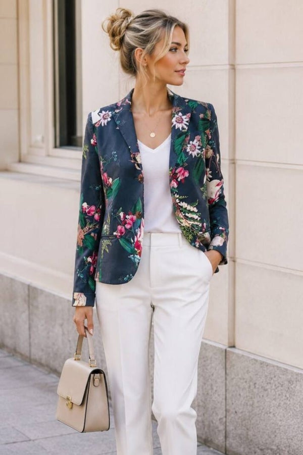 Daniel Hechter Blazer blau/bunt mit Blumen und Blätter Gr. XXS (32)
