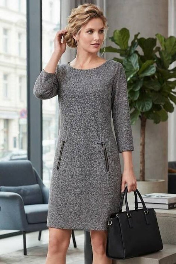 Fransa Strickkleid 3/4 Arm schwarz/weiß meliert Gr. S (36)