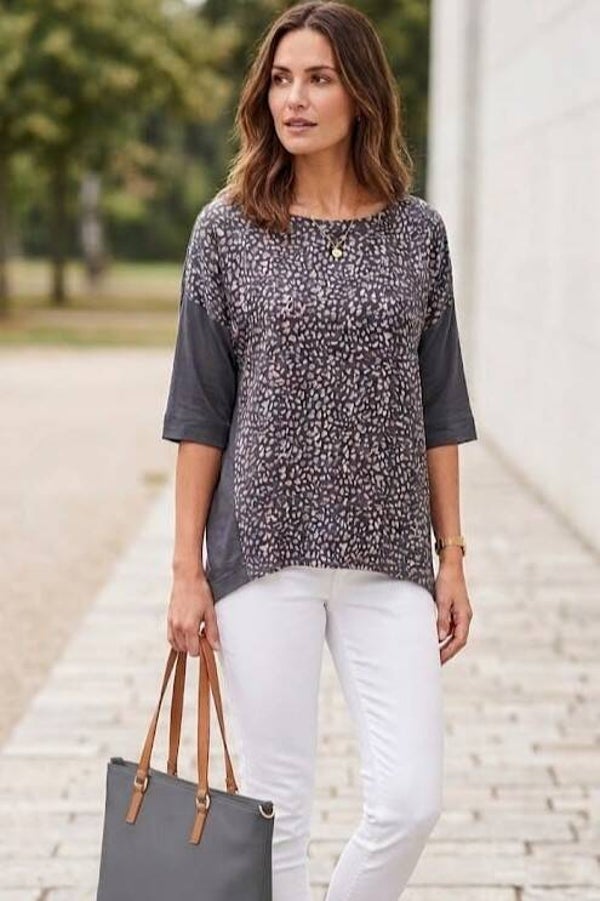 Esprit Bluse 3/4 Arm grau mit Muster Gr. S (36)