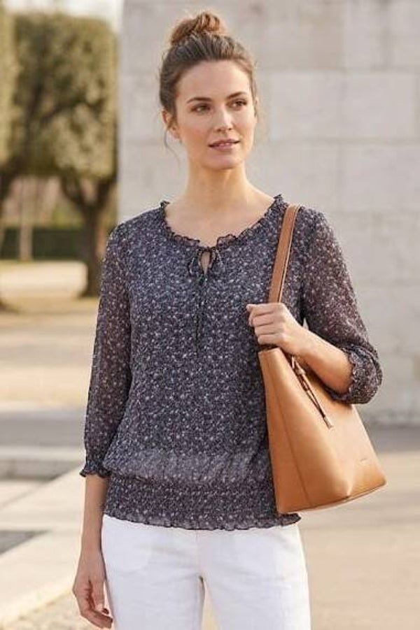 s.Oliver Bluse 3/4 Arm anthrazit/rosa mit Blümchen Gr. S (36)