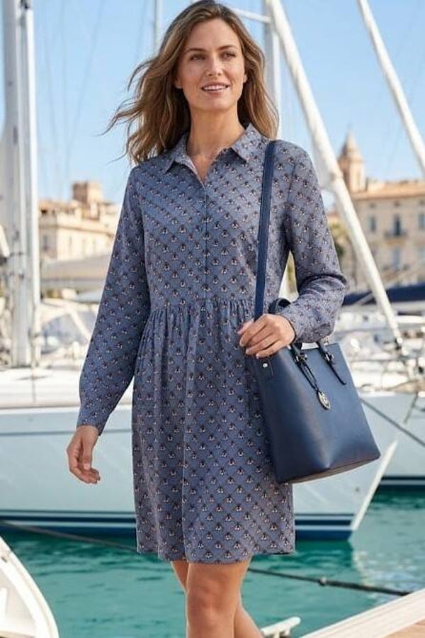 Jake*s Tunika Blusenkleid langarm blau mit Fliegen Gr. S (36)