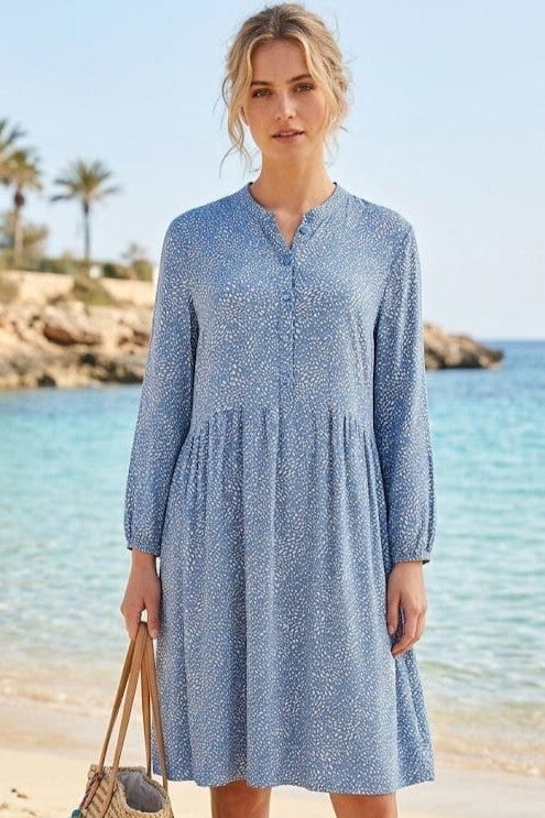 Esprit Tunikakleid langarm hellblau/weiß mit Musterung Gr. M (38)