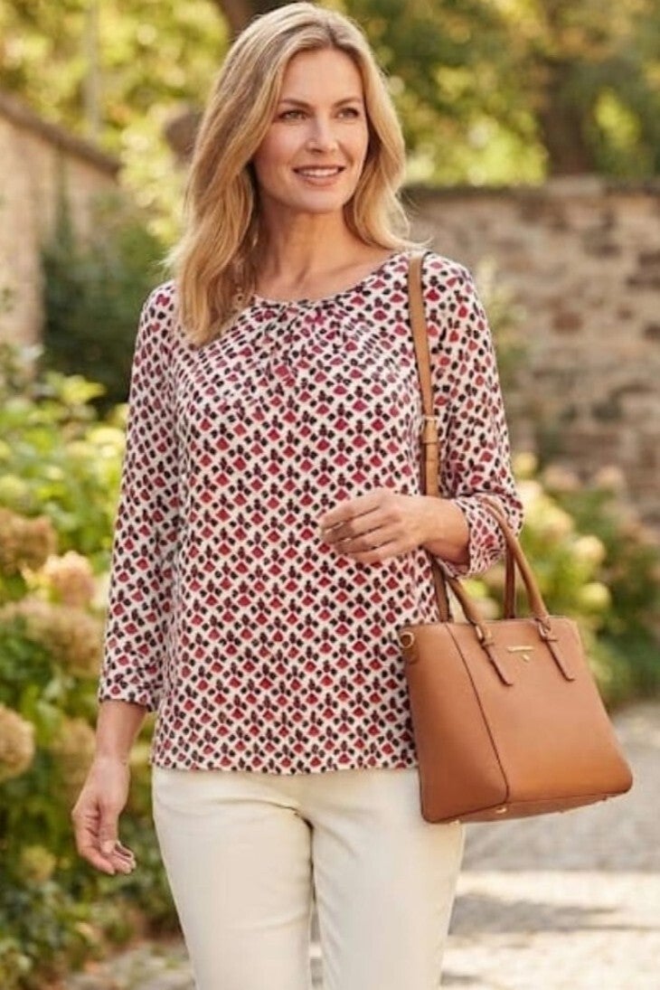 Gerry Weber Bluse 3/4 Arm Karomuster weiß/rot Gr. XL (42)