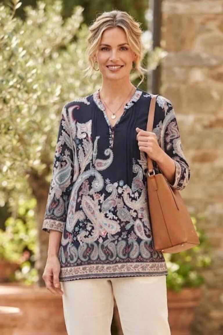 Paola Bluse 3/4 Arm dunkelblau/bunt Gr. L (40)