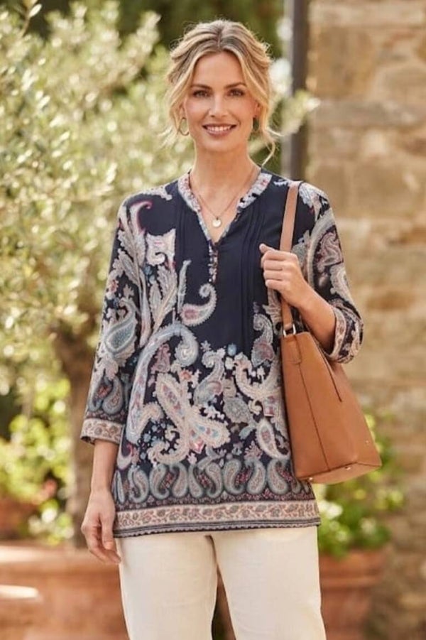 Paola Bluse 3/4 Arm dunkelblau/bunt Gr. L (40)