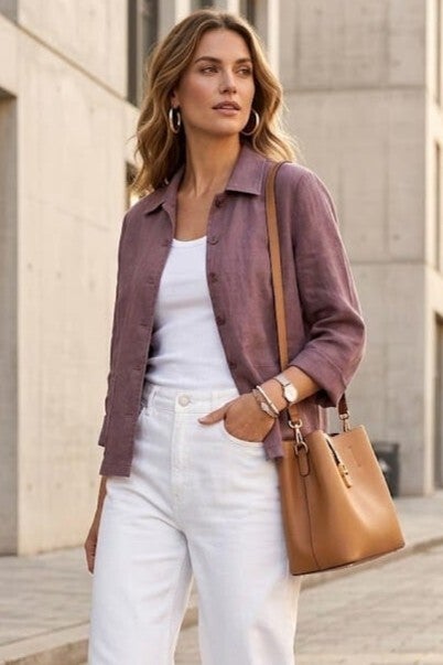 Leinenbluse 3/4 Arm lila Gr. S (36)